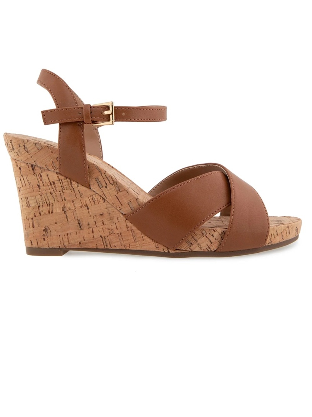 Aerosoles Brown Cognac Wedge Sandals - Picture 2 of 4